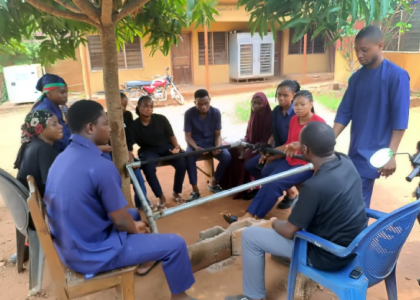 Aquaculture expert training fish farmers